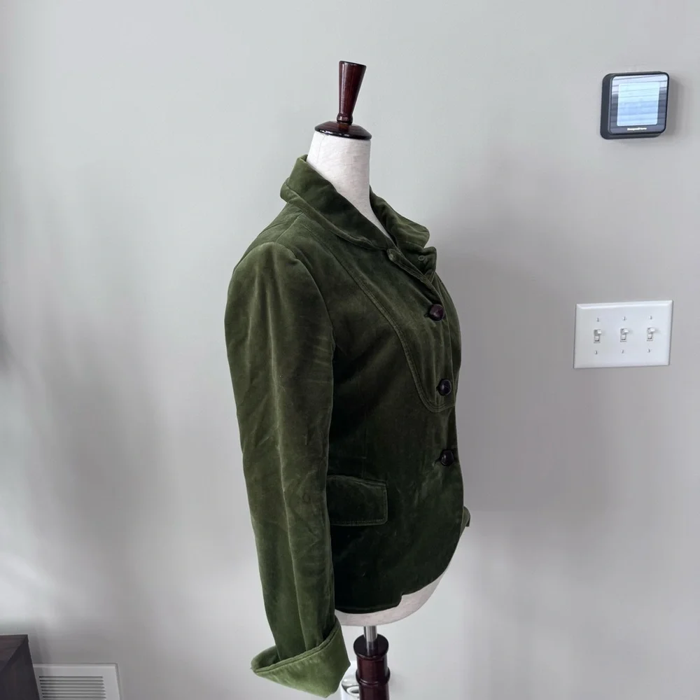 J. Crew Olive Green Velvet Blazer Jacket with Leather Buttons